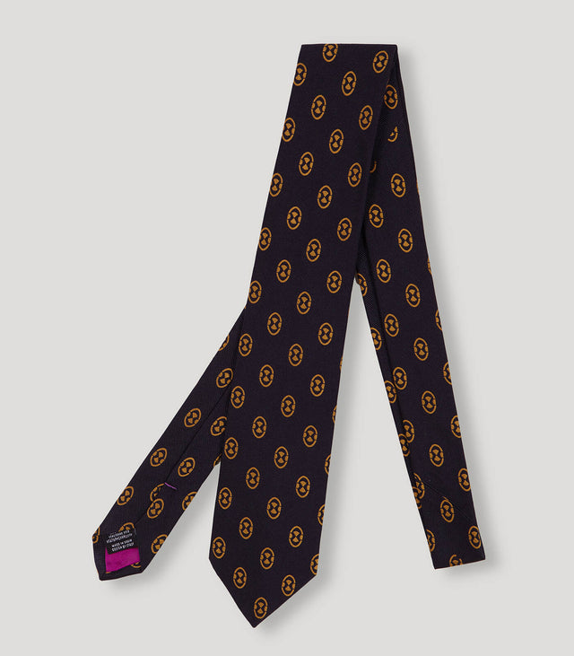 Navy Yellow Desing Silk Tie