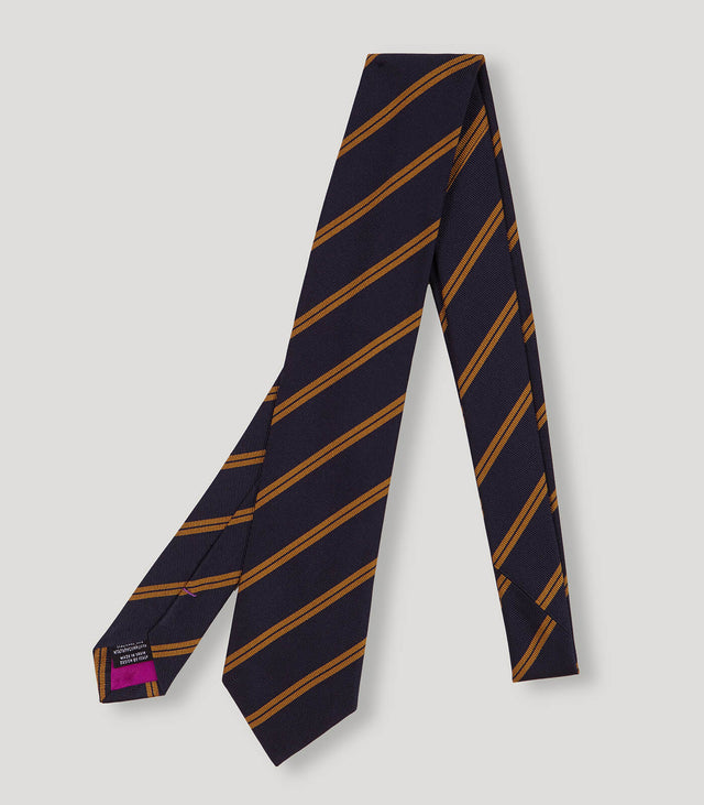 Navy Yellow Striped Silk Tie
