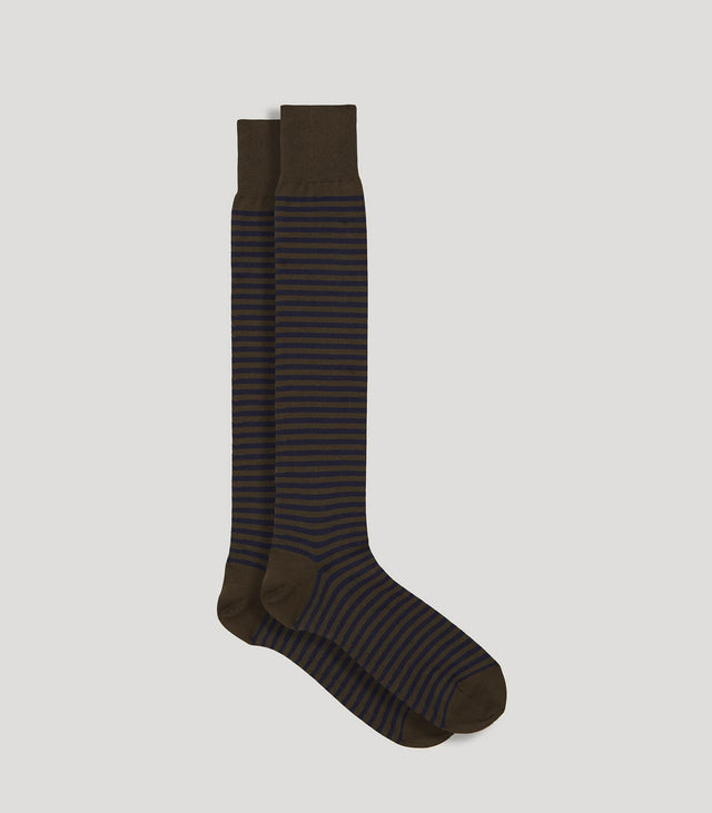 Navy-Mink Striped Long Socks