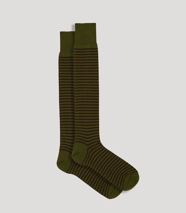 Olive-Brown Striped Long Socks