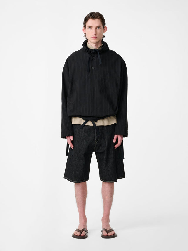 Marylebone Denim Short in Black / White Weft