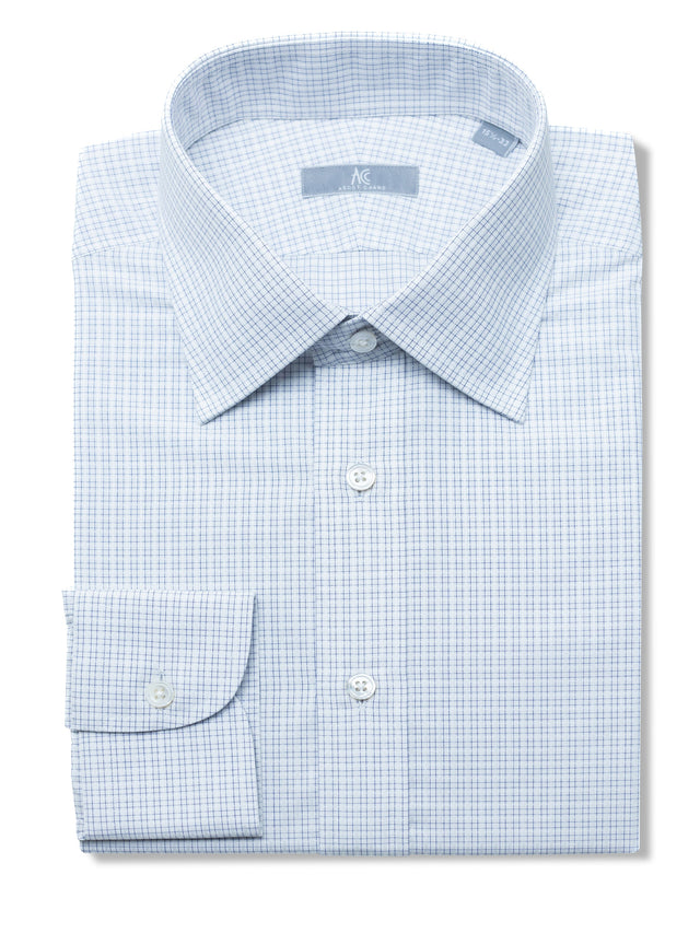 140s Blue Checked Shirt - Elgin Fit (SLIM)