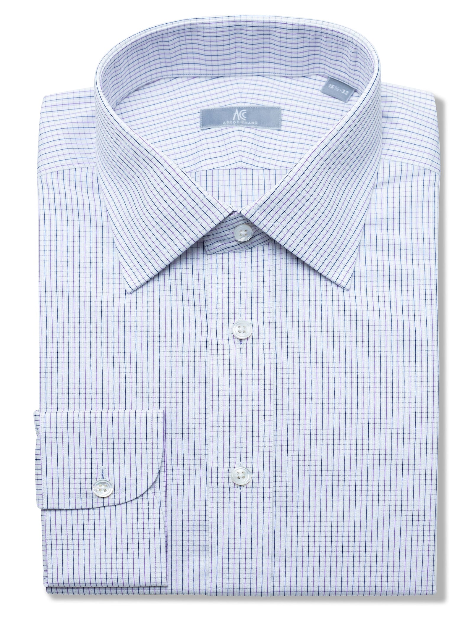 140s Blue and Purple Checked Shirt - Elgin Fit (SLIM)