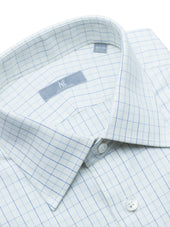 120s Blue Tattersall Checked Shirt - Elgin Fit (SLIM)