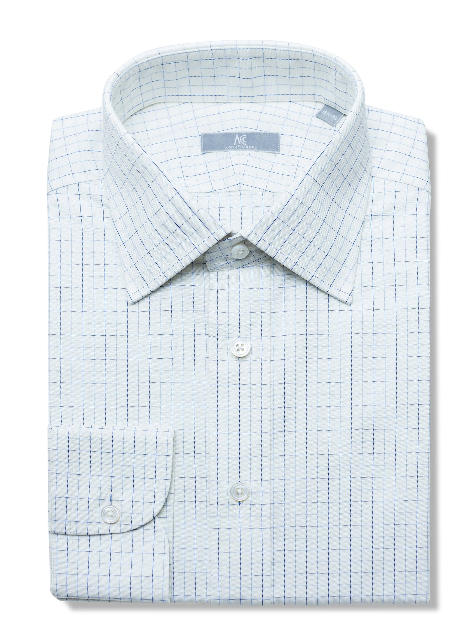 120s Blue Tattersall Checked Shirt - Elgin Fit (SLIM)