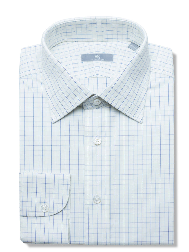 120s Blue Tattersall Checked Shirt - Elgin Fit (SLIM)