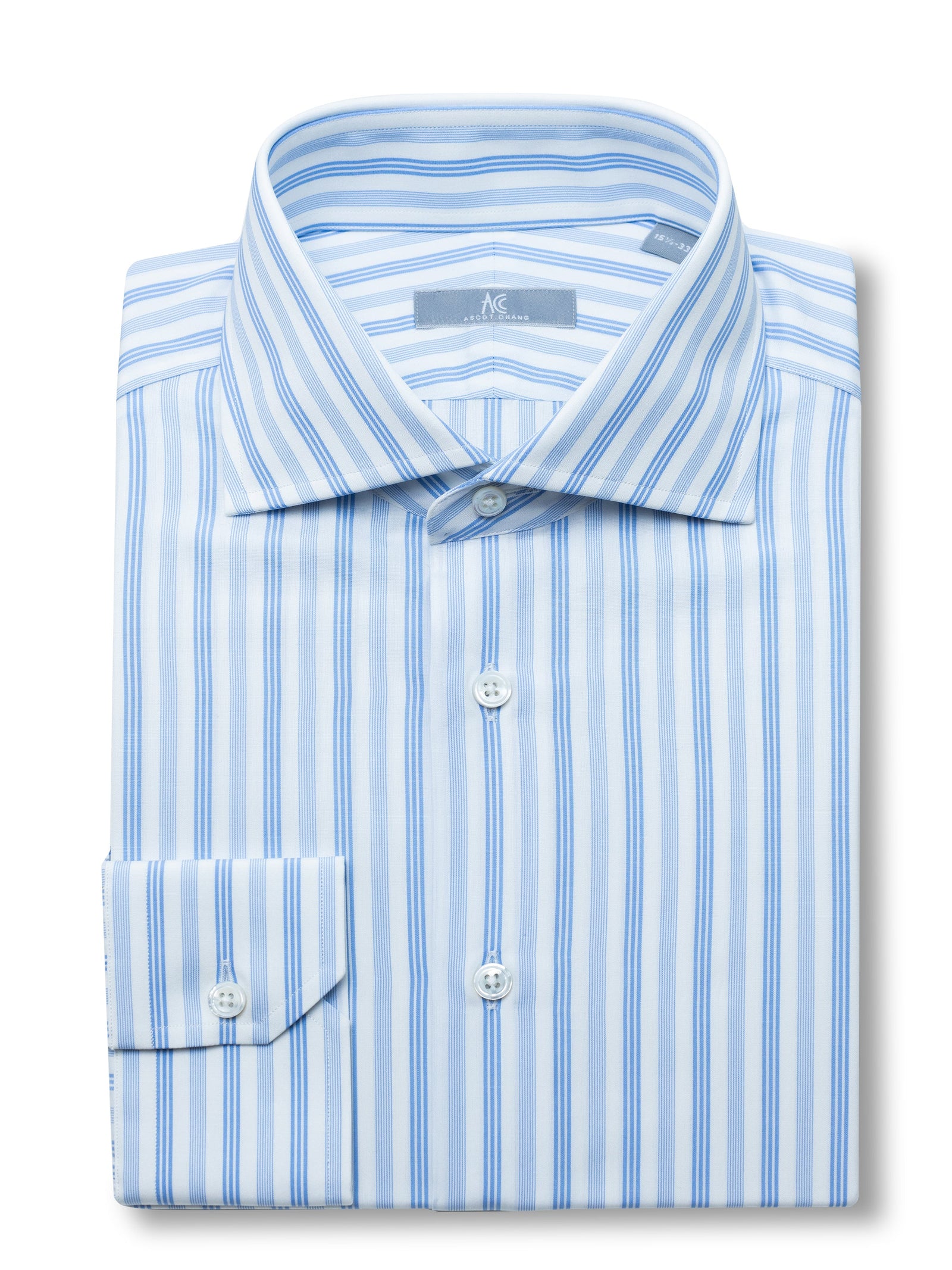 120s Sky Blue Wide Striped Shirt - Elgin Fit (SLIM)