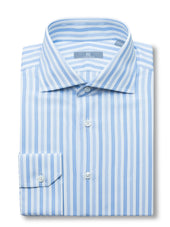 120s Sky Blue Wide Striped Shirt - Elgin Fit (SLIM)