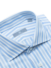 120s Sky Blue Wide Striped Shirt - Elgin Fit (SLIM)