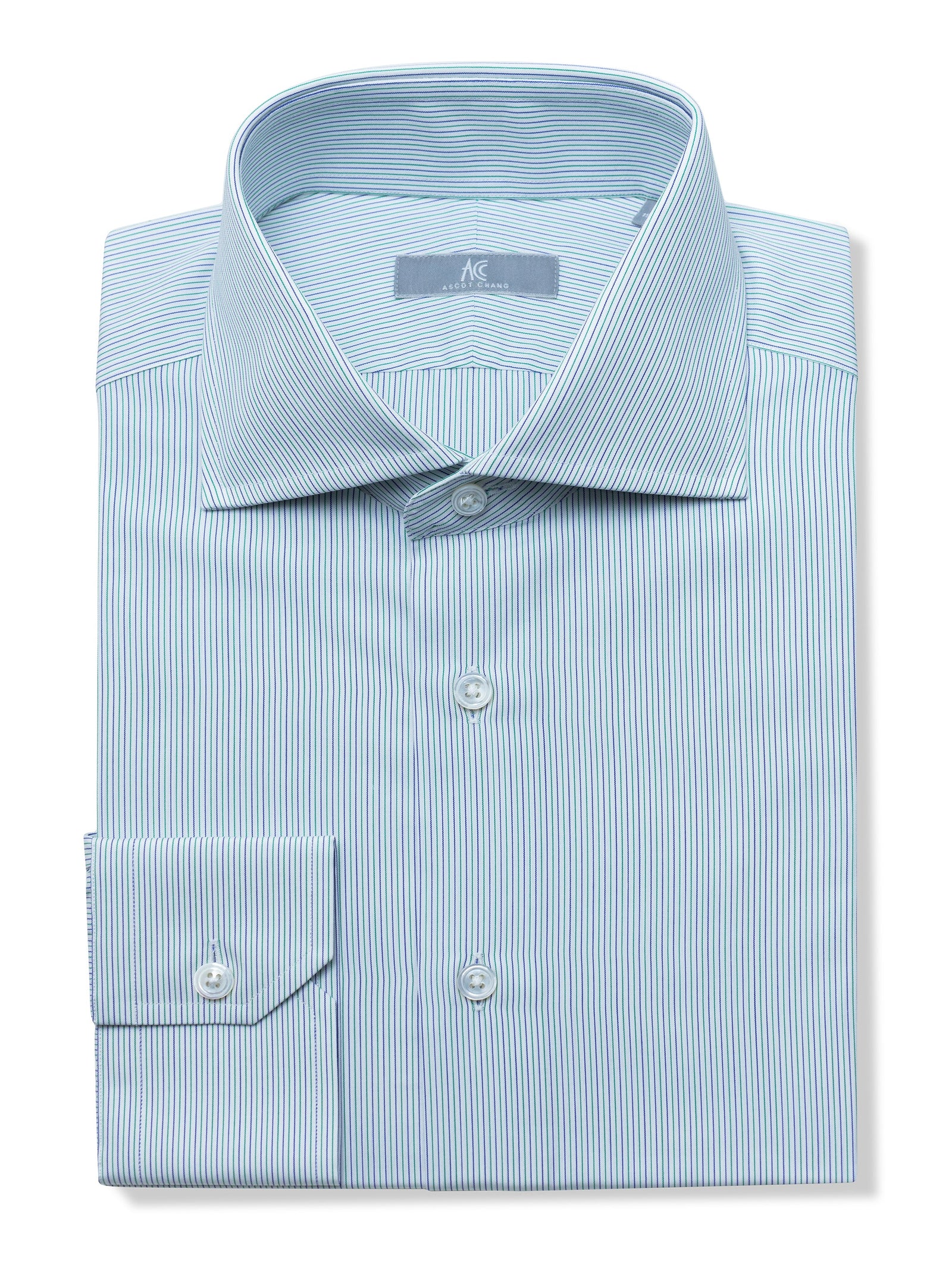 120s Green and Blue Pin Striped Shirt - Elgin Fit (SLIM)