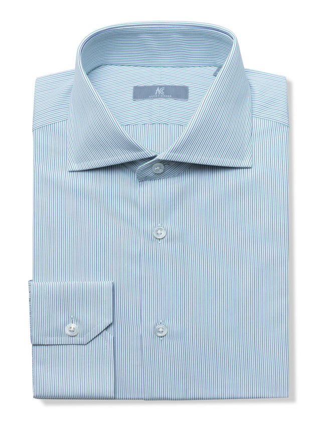 120s Green and Blue Pin Striped Shirt - Elgin Fit (SLIM)