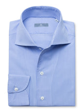 140s Blue Striped Cotton "Ascot Collar" Shirt