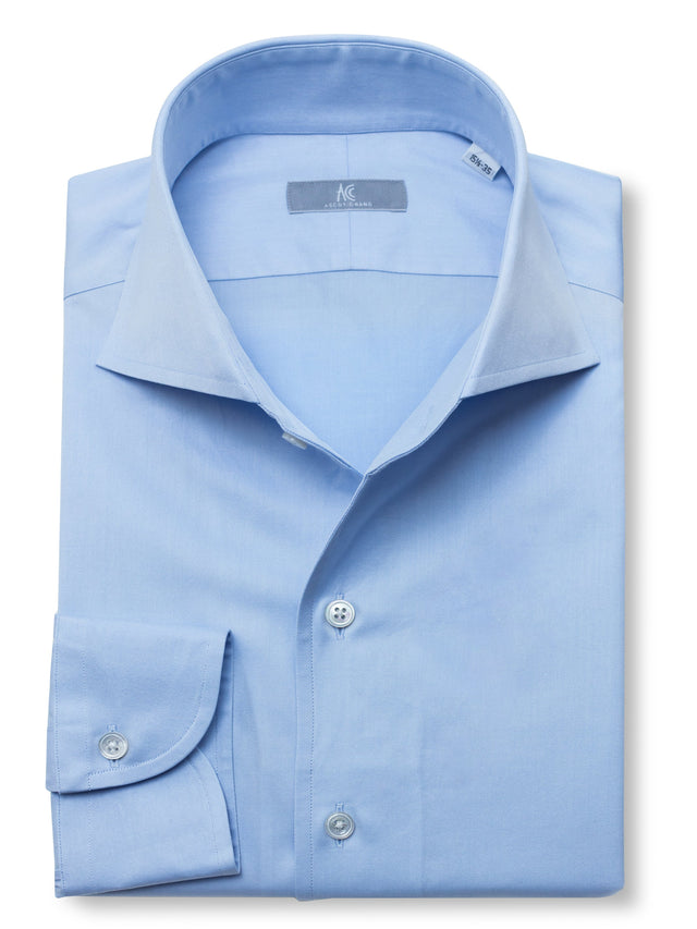 120s Light Blue Cotton "Ascot Collar" Shirt