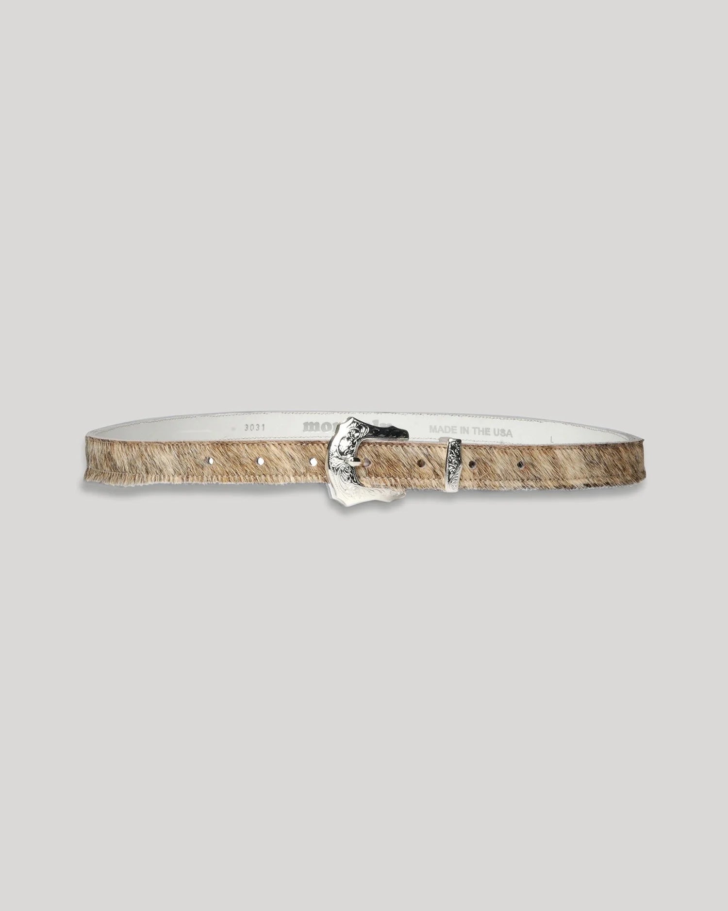 Extended 3/4" Stitched Belt with 3-pc Silver Buckle Set - White Hair — MONITALY