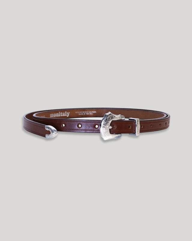Extra Long Leather Belt with 3-pc Silver Buckle Set - Oakbark — MONITALY