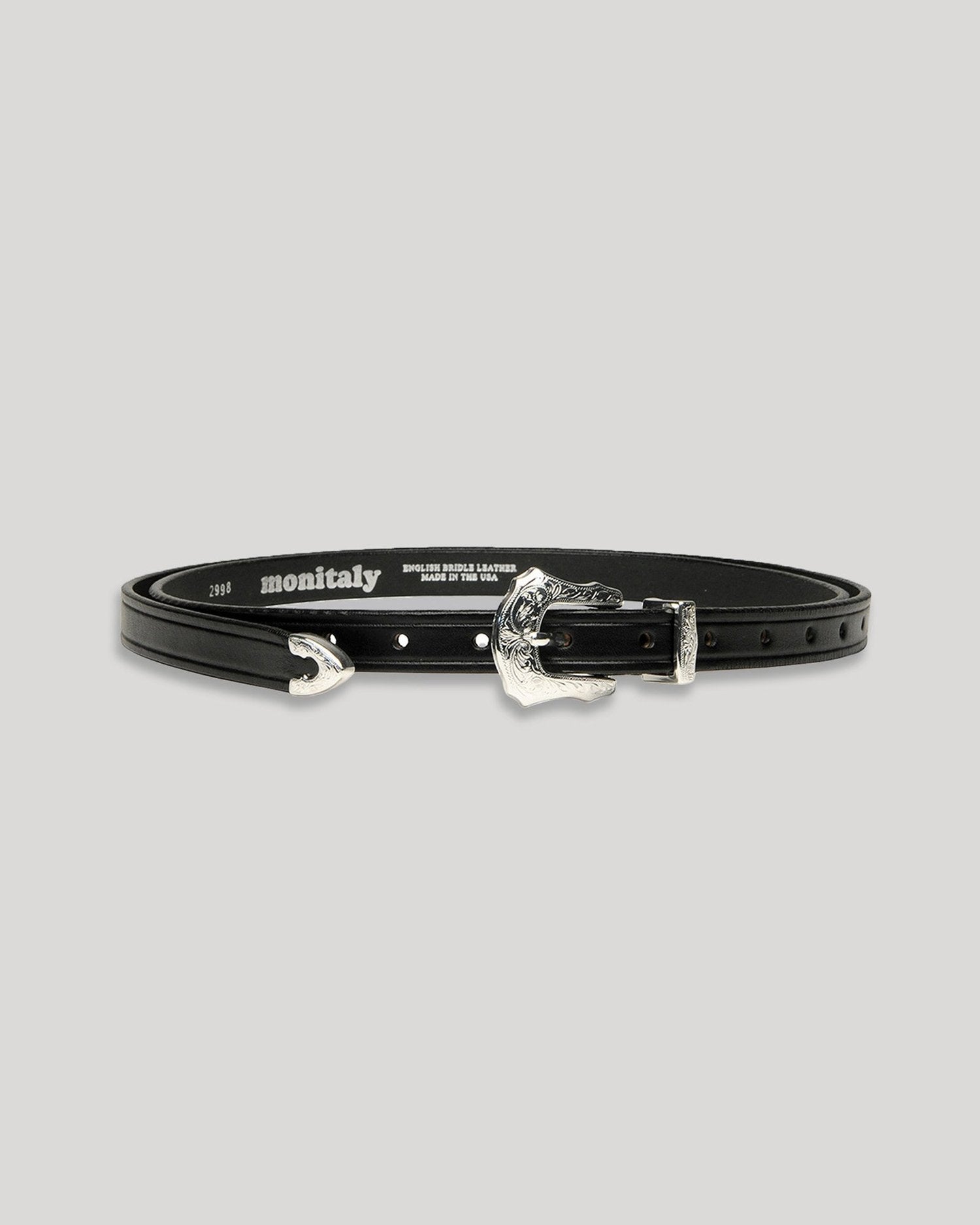 Extended 3 4 Stitched Belt With 3 Pc Silver Buckle Set Monitaly