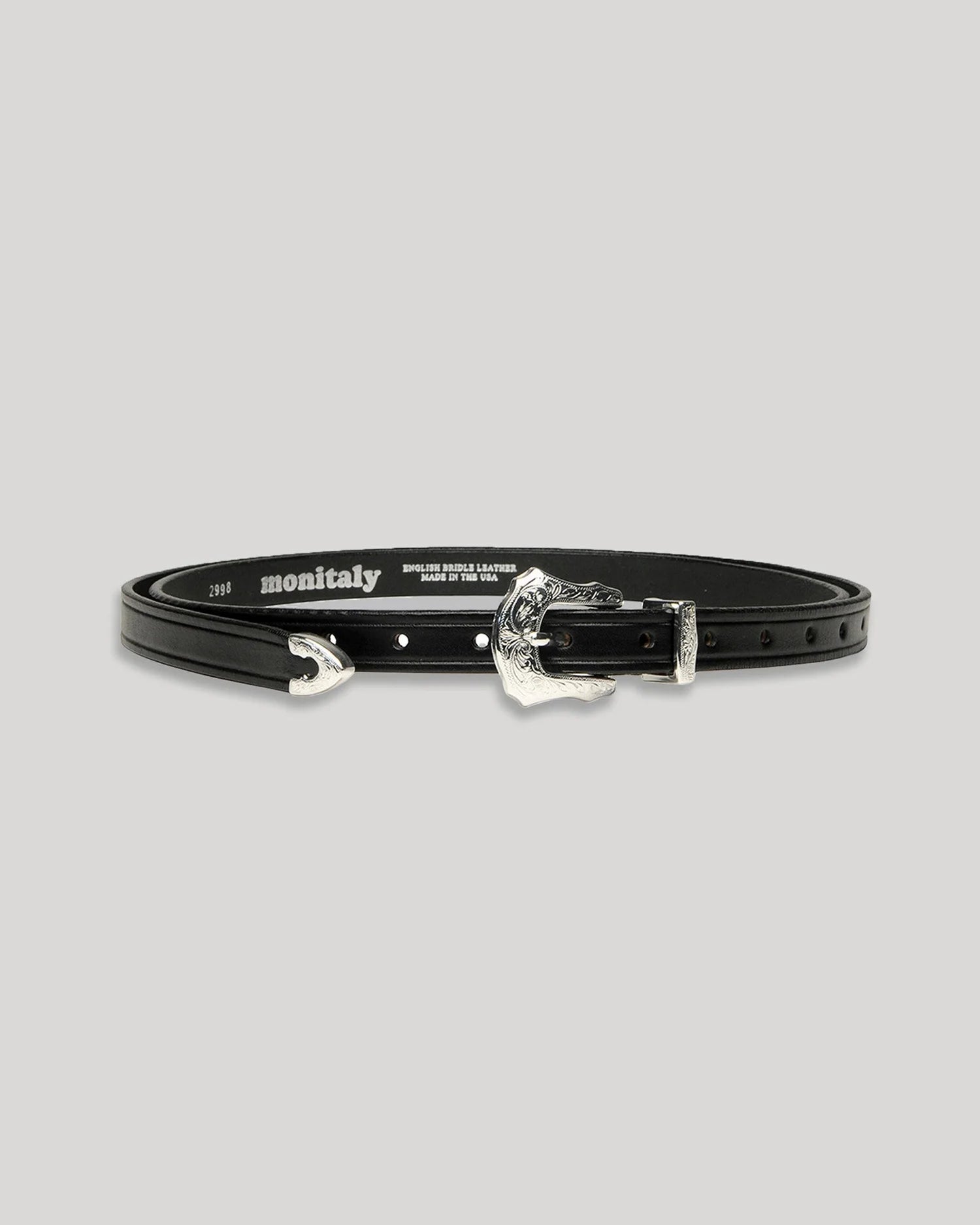 Extended 3/4" Stitched Belt with 3-pc Silver Buckle Set - Black — MONITALY