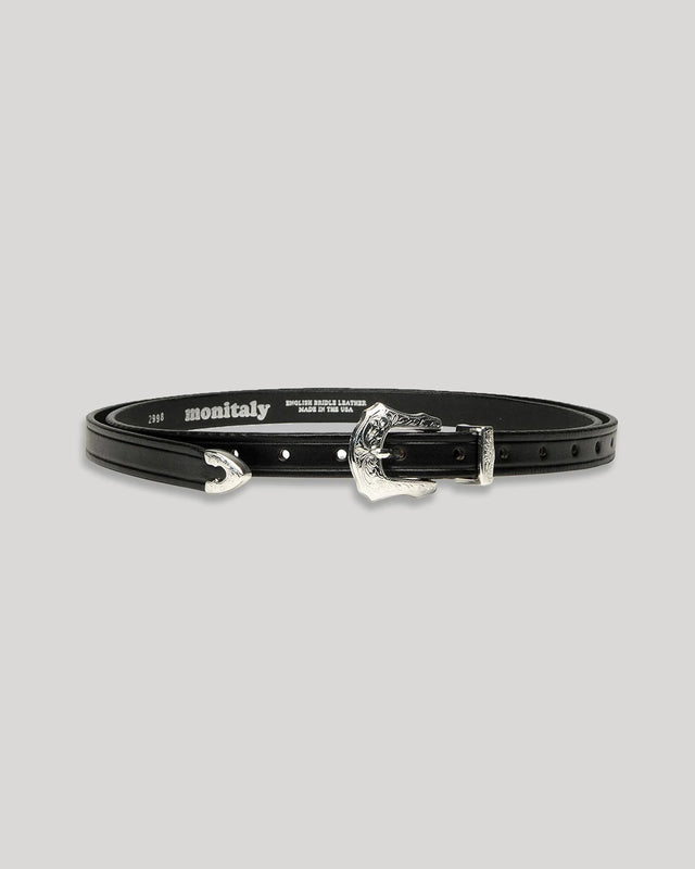Extended 3/4" Stitched Belt with 3-pc Silver Buckle Set - Black — MONITALY