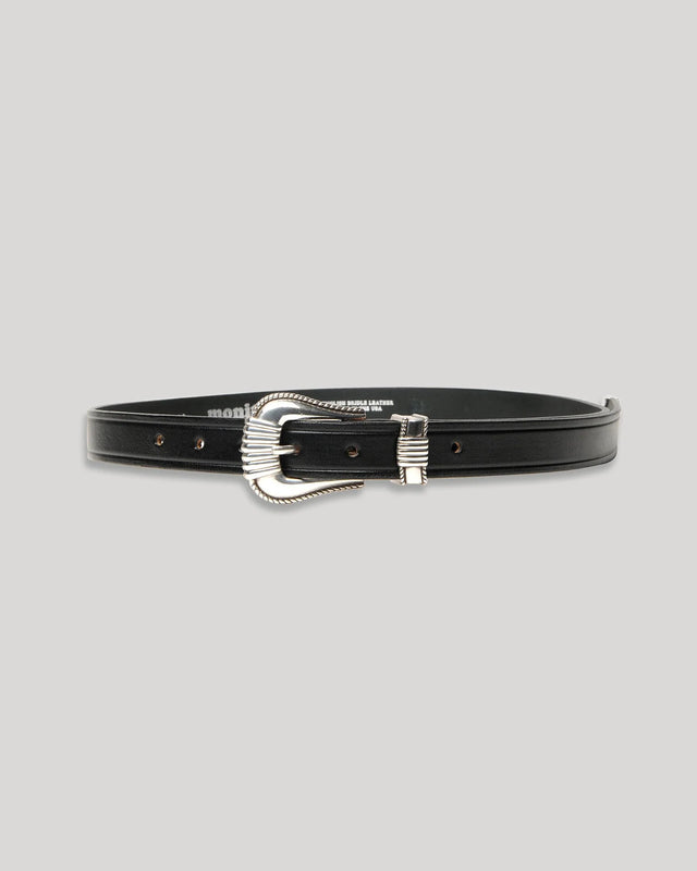 Extended 1” Creased Belt with 3-pc Silver Buckle Set - Black — MONITALY