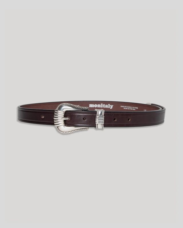 Extended 1” Creased Belt with 3-pc Silver Buckle - Havana — MONITALY