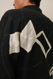 And White Statement Patchwork Textured Cotton Shirt