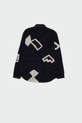 And White Statement Patchwork Textured Cotton Shirt