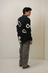 And White Statement Patchwork Textured Cotton Shirt