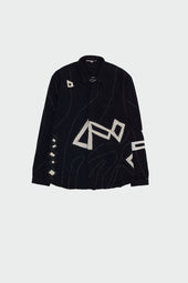 And White Statement Patchwork Textured Cotton Shirt