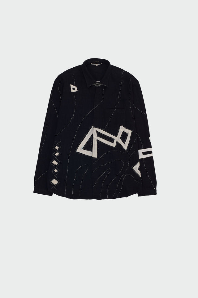 And White Statement Patchwork Textured Cotton Shirt