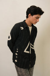 And White Statement Patchwork Textured Cotton Shirt
