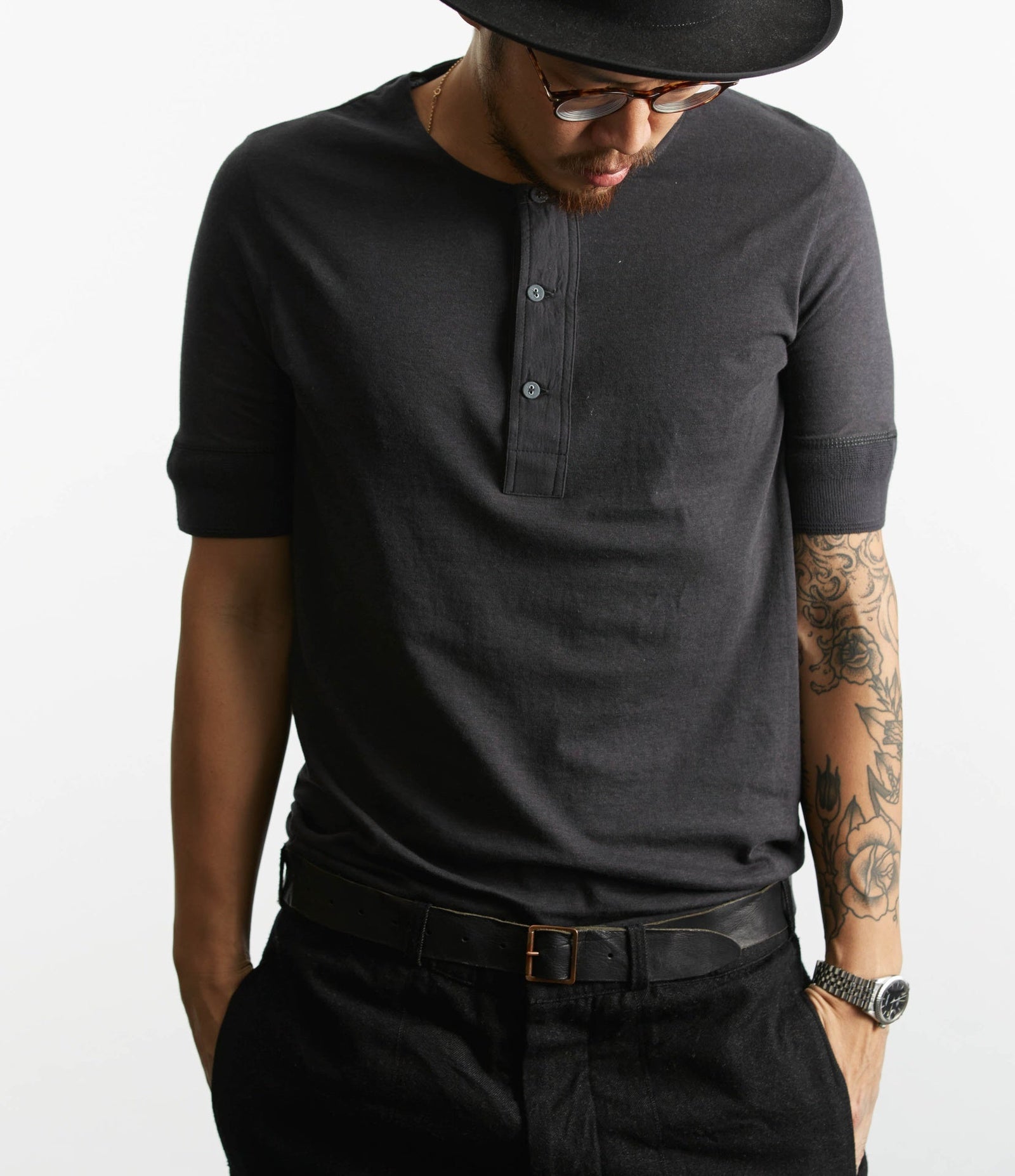 103 Loopwheeled Maco Imit Short Sleeve Henley