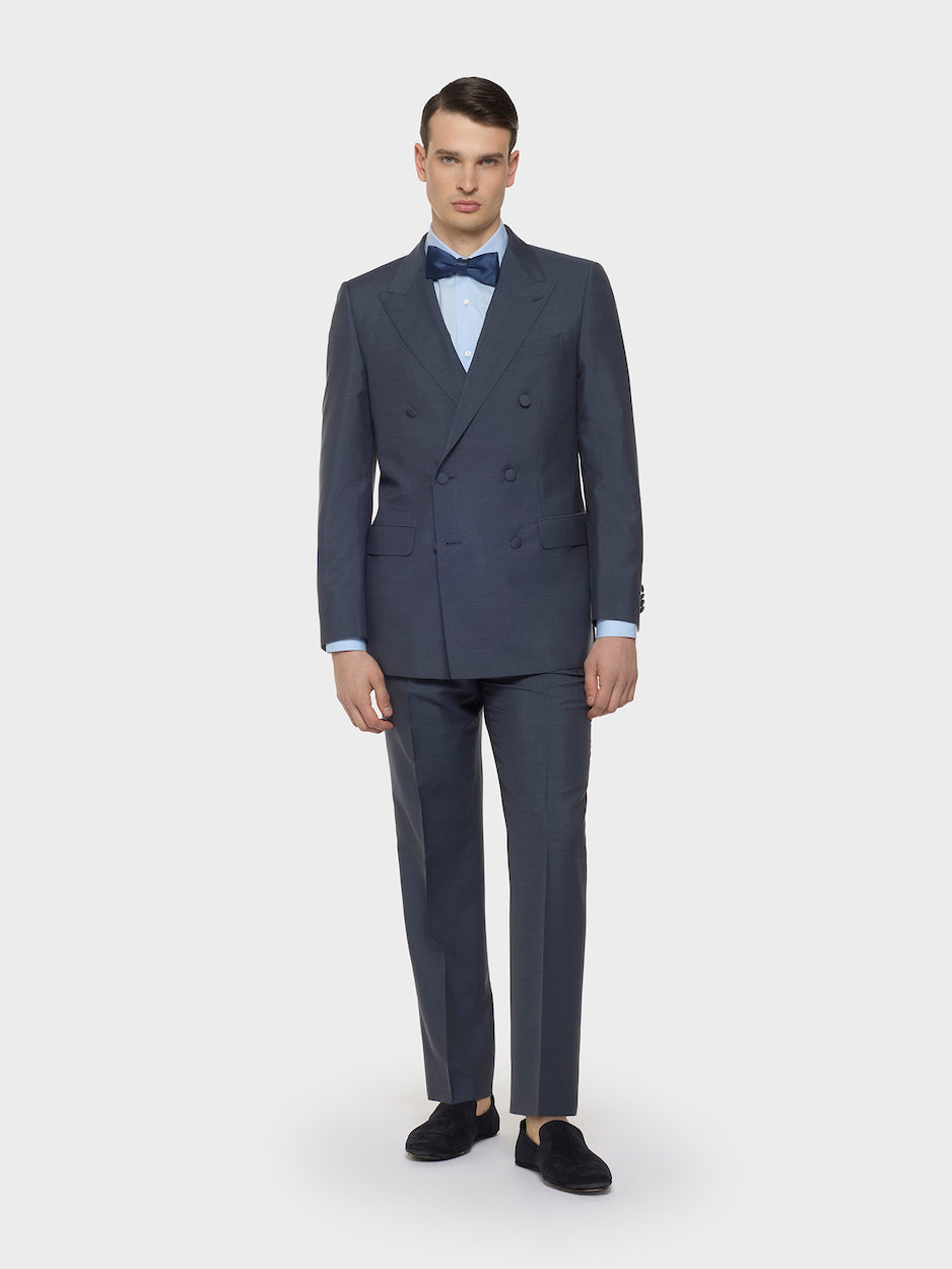 Abito Macbeth Doppiopetto In Mohair Lana E Seta Blu