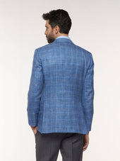 Giacca Macbeth In Lana Seta Lino A Quadri Azzurra