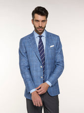 Giacca Macbeth In Lana Seta Lino A Quadri Azzurra
