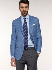 Giacca Macbeth In Lana Seta Lino A Quadri Azzurra