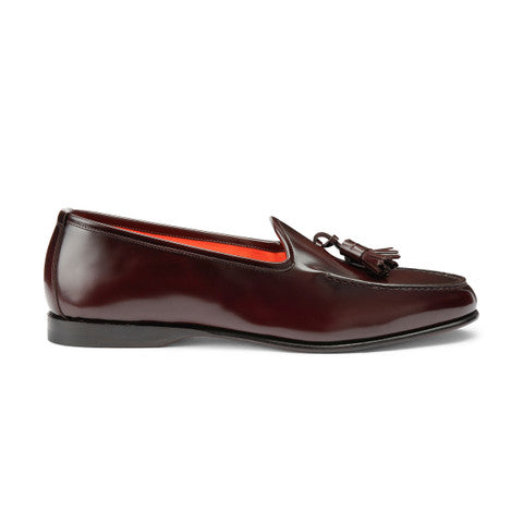 Men’s burgundy shiny leather Andrea tassel loafer