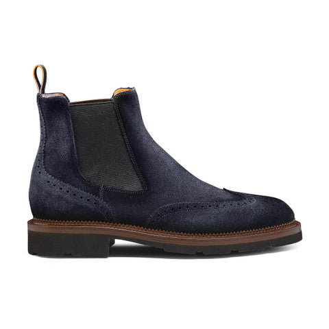 Men’s blue suede Chelsea brogue boot