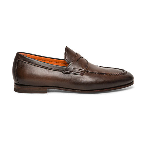 Men’s polished brown leather penny loafer