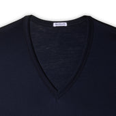 T Shirt Col V Bleu Coton Sea Island