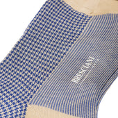 Bleu Beige Pied De Poule Fil D Cosse
