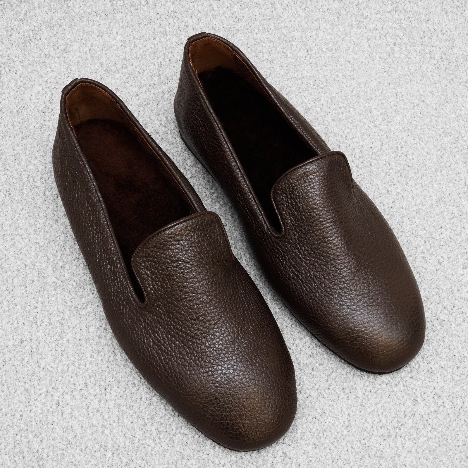 Chaussons Marron Fonc Fourr S Cuir Grain
