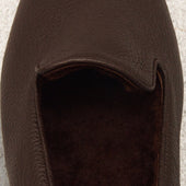 Chaussons Marron Fonc Fourr S Cuir Grain