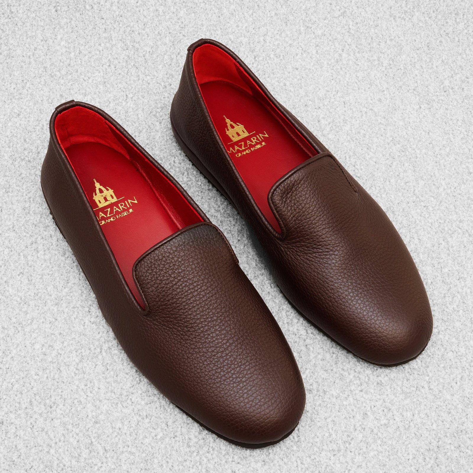 Chaussons Marron Fonc Cuir Grain