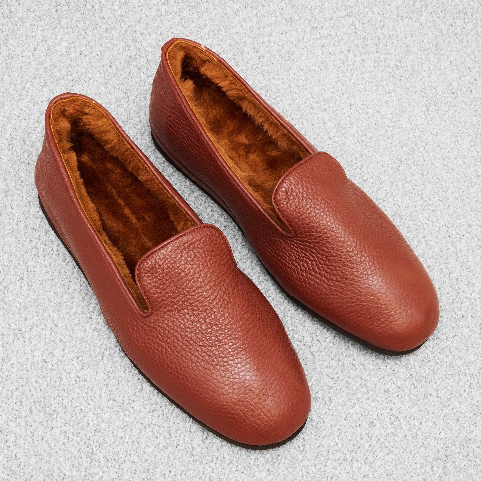 Chaussons Marron Fourr S Cuir Grain
