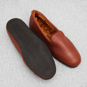 Chaussons Marron Fourr S Cuir Grain