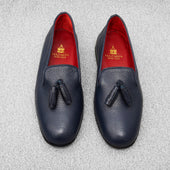 Chaussons Bleu Marine Cuir Grain