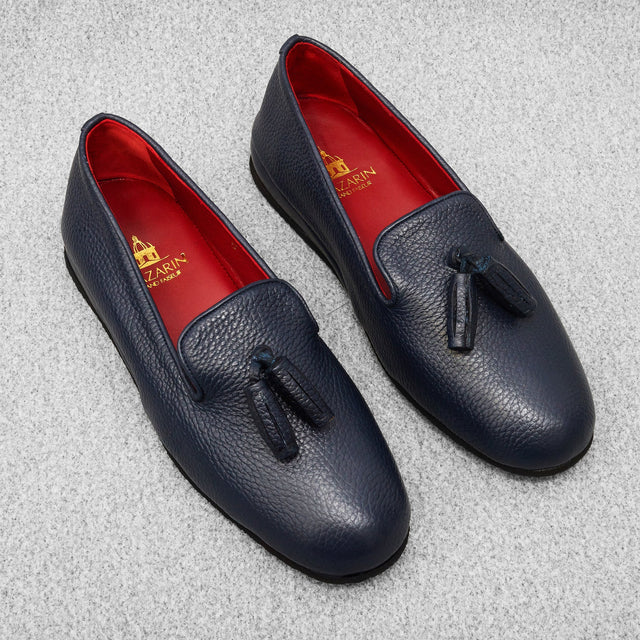 Chaussons Bleu marine - Cuir grainé