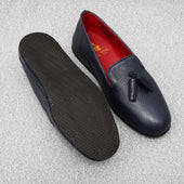 Chaussons Bleu Marine Cuir Grain