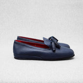 Chaussons Bleu Marine Cuir Grain