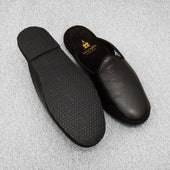 Chaussons Ouverts Noirs Cuir Grain